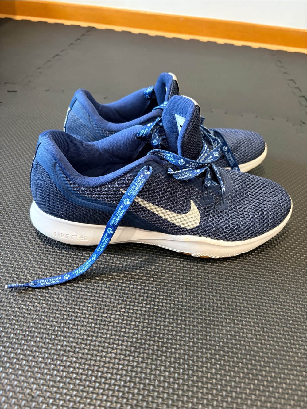 Nike Women’s Navy Blue Mesh Sneakers with White Swoosh